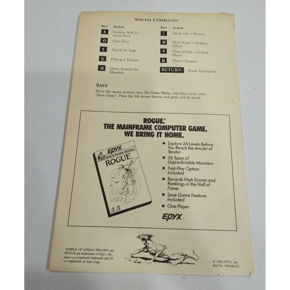 Epyx original instruction